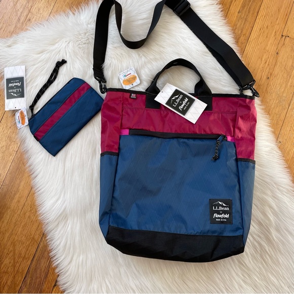 NWT L.L. Bean x Flowfold crossbody commuter tote bag and pouch bundle - Picture 2 of 15
